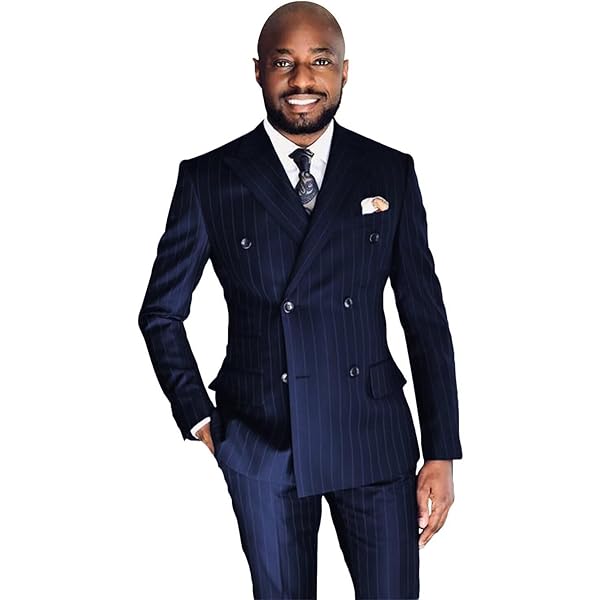 UMISS Men's Stripe 2 Pieces Suit Double Breasted Jacket